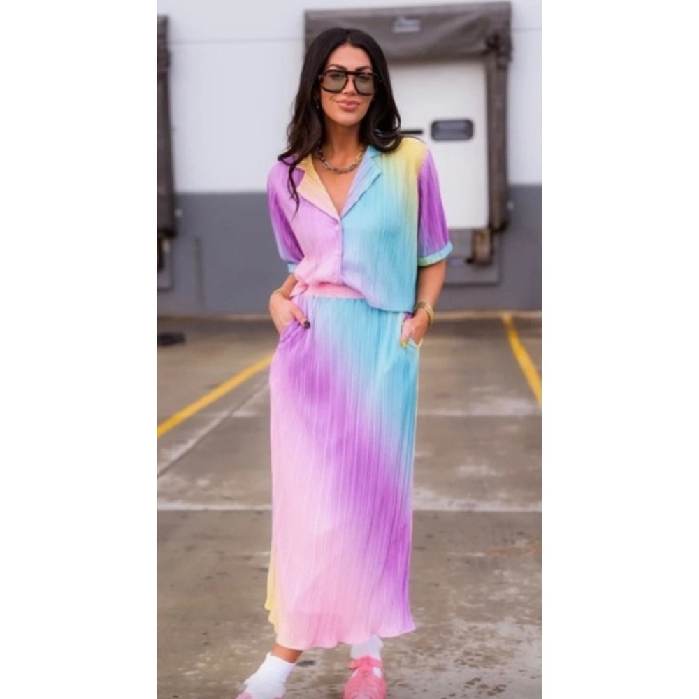 Dressed In Lala Rainbow Daydream Plisse Set Pastel Oversized Women's Size XL